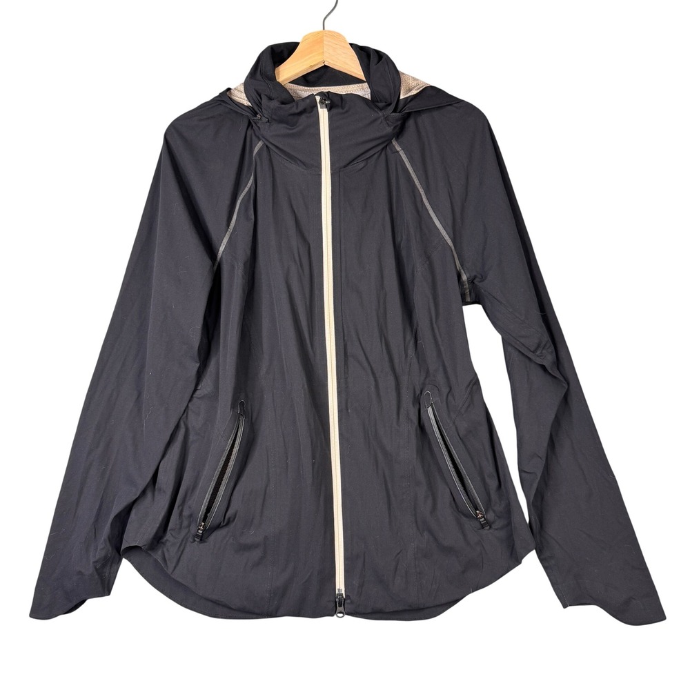 Athleta Black Rain Shell Hooded Jacket Full Zip Water Resistant Women Large